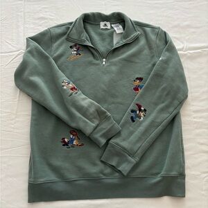 Disney Green 1/4 Zip-Up Sweater with Character Embroidery